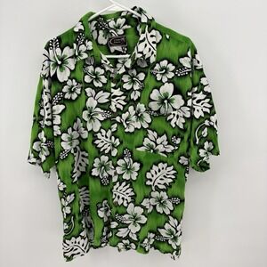 Tiki Palm Mens XXL Hawaiian Shirt 100% Rayon Green Floral Hibiscus Beach Aloha